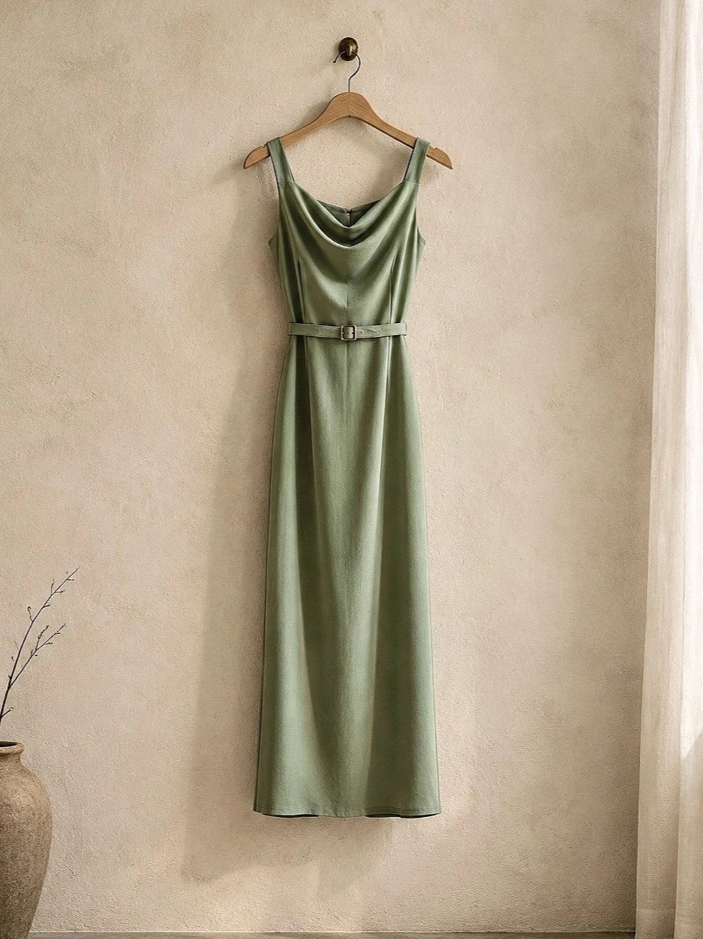 Sage Green Cowl Neck Maxi Dress Like New